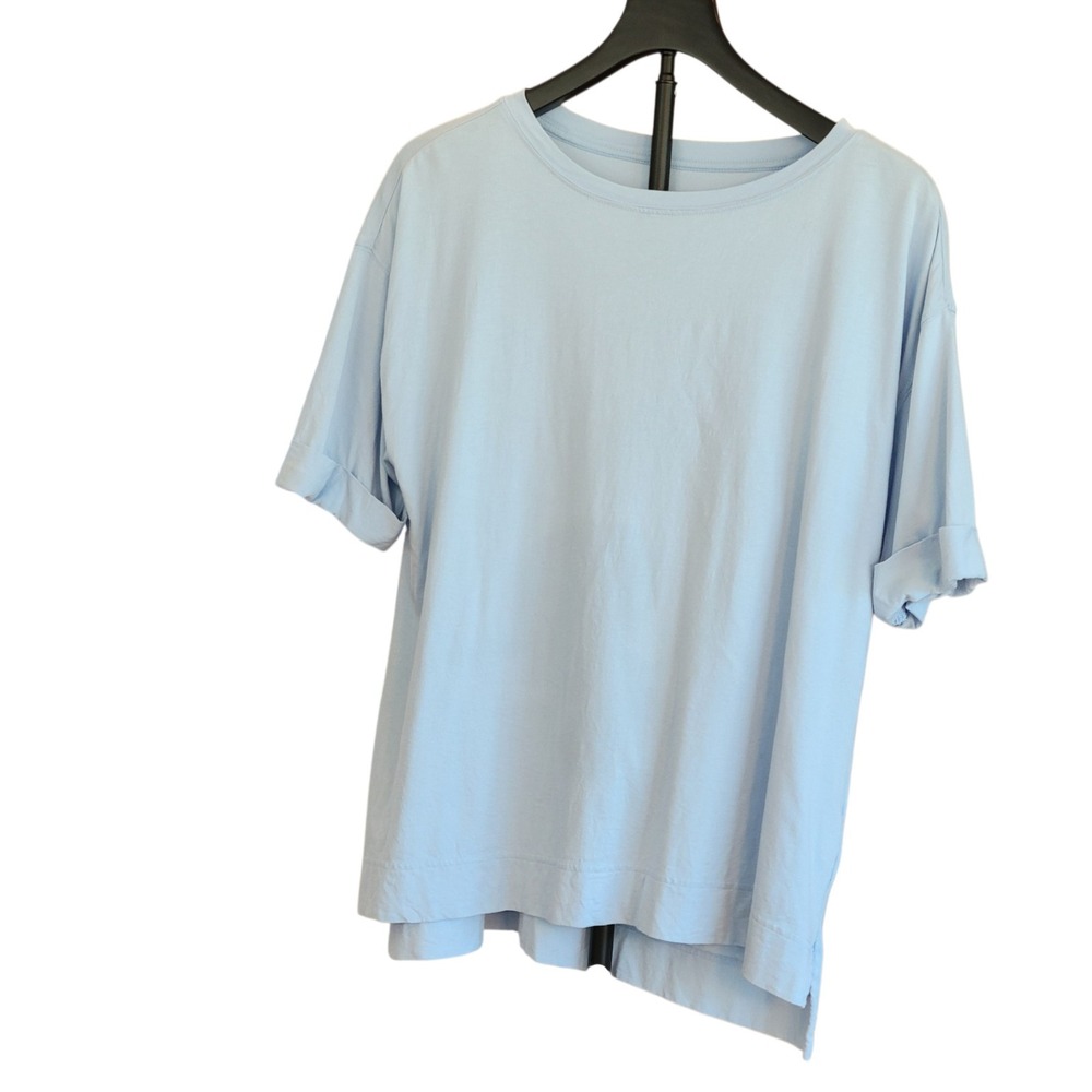 LOGO Principles Tee Top Small Blue Cuffed Sleeve Soft Cotton Modal T-Shirt‎
